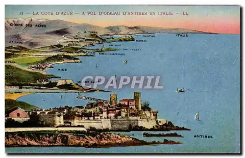 La Cote d&#39Azur - a vol d&#39Oiseau d&#39Antibes en Italie Cartes postales