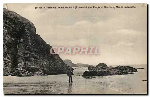 Saint Michel Chef Chef Cartes postales plage et rochers maree montante