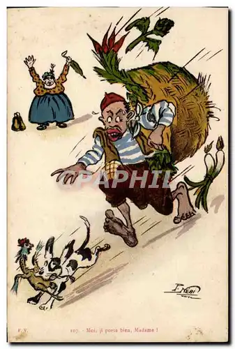 Cartes postales Fantaisie Illustrateur Moi ji porte Madame