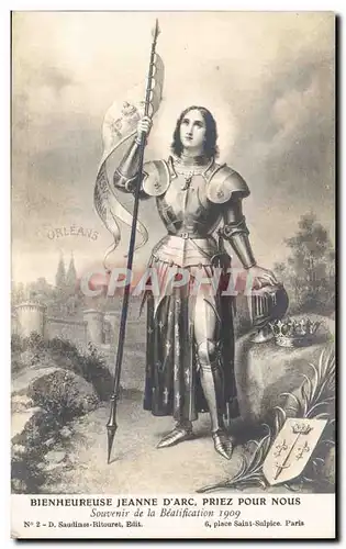 Ansichtskarte AK Bienheureuse Jeanne d&#39arc priez pour nous Souvenir de la beatification 1909 Orleans Paris