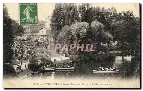 Paris Cartes postales Buttes Chaumont Le lac et les bateaux passeurs