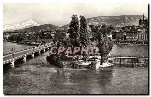 Suisse Geneve Cartes postales moderne Ile JJ Rousseau et Mt Blanc