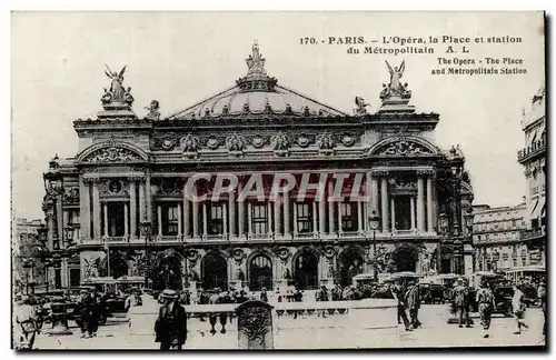 Paris Cartes postales L&#39opera la place et station du metropolitain