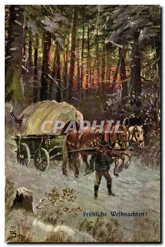 Cartes postales Fantaisie Frohliche Weihnachten (Noel attelage chevaux)