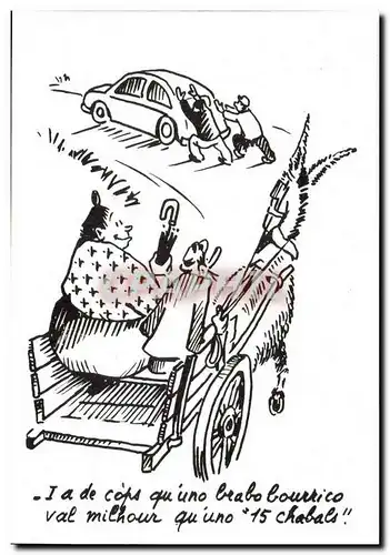 Moderne Karte Humour Dessin de Charles Mouly Tourisme motorise (automobile) ane donkey)
