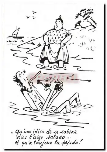 Moderne Karte Humour Dessin de Charles Mouly A la mer