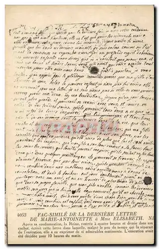 Paris Ansichtskarte AK Fac simile de la derniere lettre de Marie Antoinette a mme Elisabeth