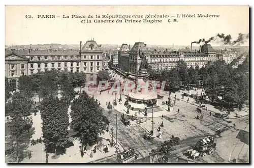 Paris Ansichtskarte AK La place de la Republique (lion) L&#39hotel Moderne et la caserne du prince Eugene