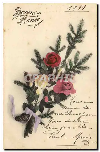 Cartes postales Fantaisie Fleurs Bonne annee