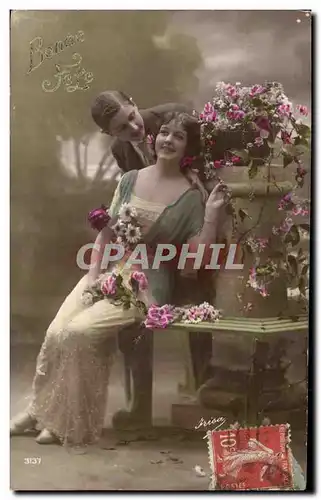 Fantaisie - Couple surrounded by beautiful flowers - Ansichtskarte AK