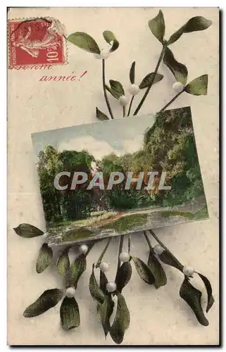 Fetes - - Bonne Annee - Country scene and holly - Ansichtskarte AK