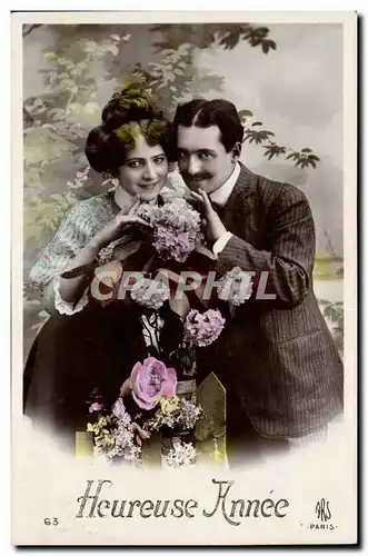 Fantaisie - Couple - Happy Couple with flowers - Cartes postales