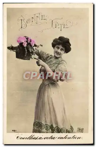 Fetes - Bonne Fete - Femme avec fleurs - Cartes postales