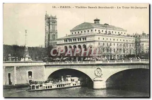 Paris - 4 - Theatre Sarah Bernhardt et Tour St Jacques - Cartes postales