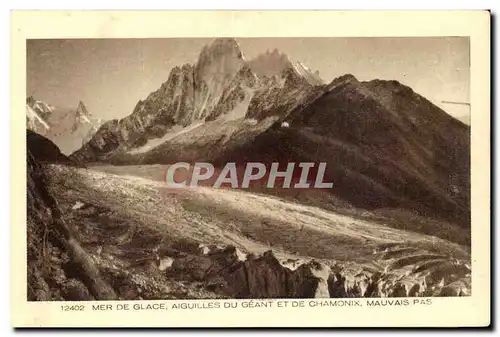 Cartes postales Chamonix Mer de glace aiguilles du geant et de Chamonix mauvais pas