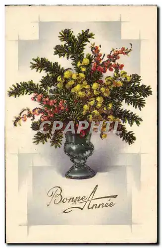 Cartes postales Fantaisie Bouquet de fleurs Bonne annee (decoration en relief et brillant)