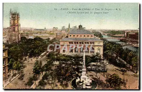 Paris Cartes postales La place du Chatelet et Tour Saint Jacques