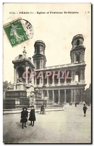 Cartes postales Paris Eglise et fontaine St Sulpice