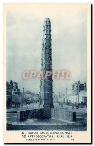 Cartes postales Paris Exposition internationale des Arts Decoratifs Paris 1925 Fontaine de Rene Lalique