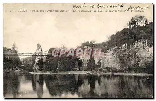 Paris Cartes postales Parc des Buttes Chaumont La passerelle le lac le Belvedere