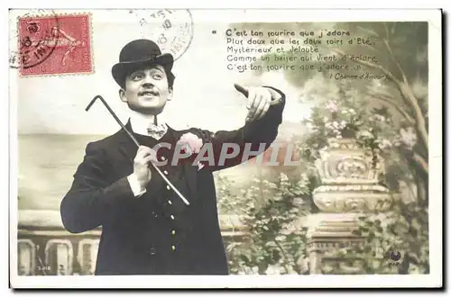 Cartes postales FAntaisie Homme en chapon melon