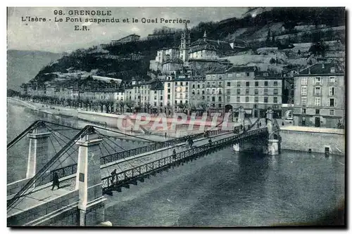 Grenoble Cartes postales Le pont suspendu et la quai Perriere