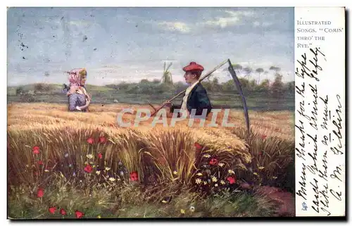 Cartes postales Fantaisie Paysans Illustrated songs Comin thro the Rye (agriculture)
