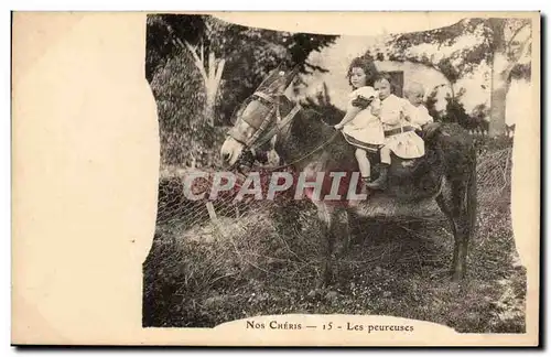 Cartes postales Fantaisie Nos cheris Les peureuses (bebe enfants ane donkey)