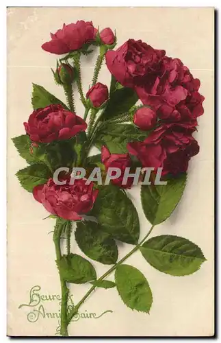 Cartes postales Fantaisie Fleurs Heureux anniversaire Roses