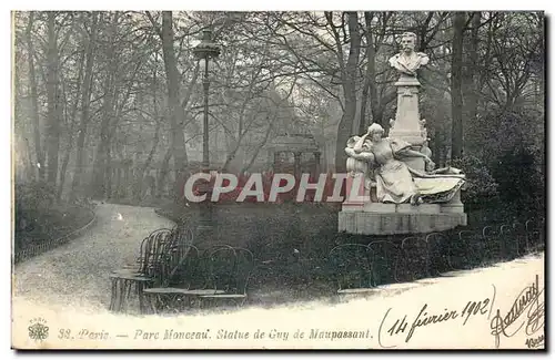 Paris Cartes postales Parc monceau Statue de Guy de Maupassant