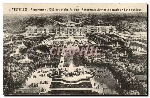 Cartes postales Versailles Panorama du chateau et des jardins