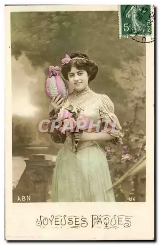 Fantaisie - Femme Heureuse Paques - Oeuf - Easter Egg - Ostern - Cartes postales