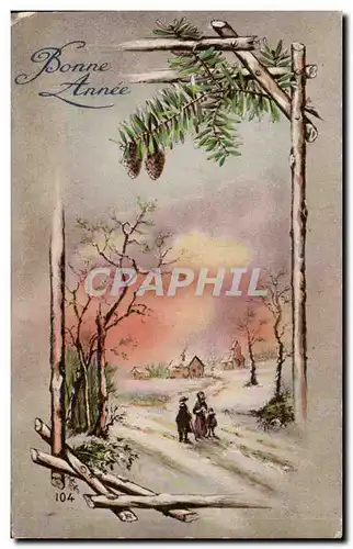 Fantaisie - Bonne Annee - Winter Scene - Ansichtskarte AK