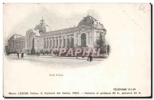 Paris - 8 - Petit Palais - Ansichtskarte AK (publicite au dos Lejeune Tailleur Bd des italiens 8eme)