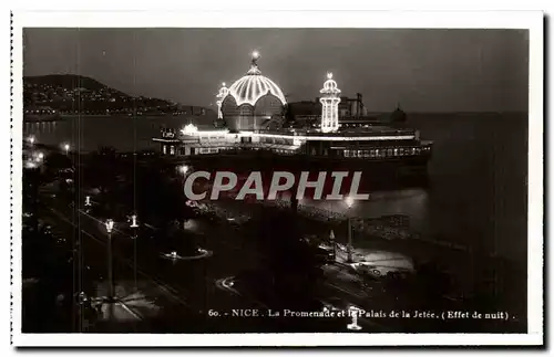 Nice - Effet de Nuit - La Promenade et le Palais de la Jetee - Ansichtskarte AK