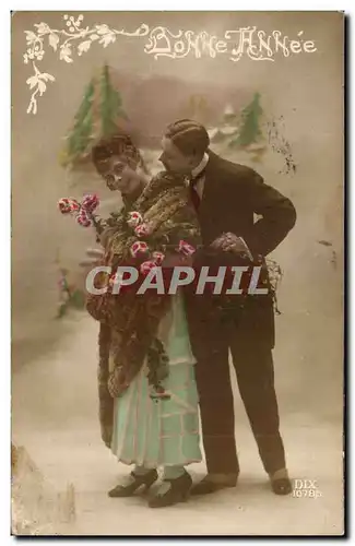 Fantaisie - Couple - Bonne Annee - Woman with fur coat - Cartes postales -