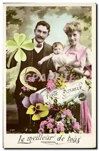 Fantaisie - Bebe - Porte Bonheur - trefle - four leaf clover - Cartes postales