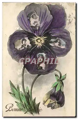 Fetes - Bonne Anne - Femme - Woman images in flower - fleur - pensee - Cartes postales