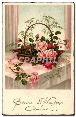 Fetes - Bonne Anne - Roses - pretty basket of flowers - Cartes postales