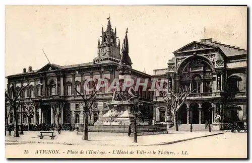 Avignon - Place de l&#39Horloge - L&#39Hotel de Ville et le Theatre - Cartes postales