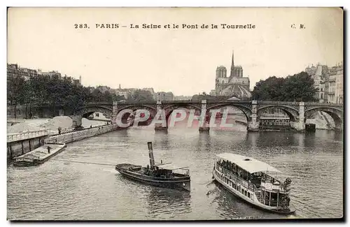 Paris - La Seine et le Pont de la Tournelle - bateau - little steamer Ansichtskarte AK