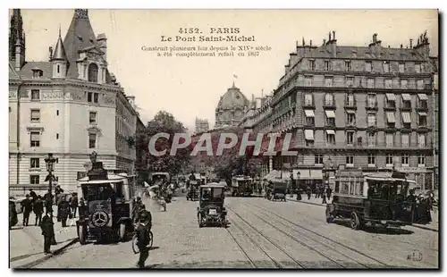 Paris - 4 - Le Pont Saint Michel - velo - automobile - autobus Mercedes - Cartes postales