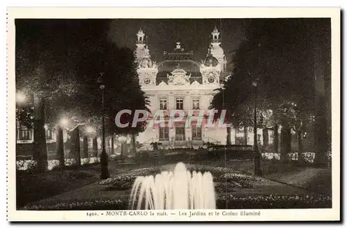 Monaco Monte Carlo Cartes postales La nuit Les jardins et le casino illumine