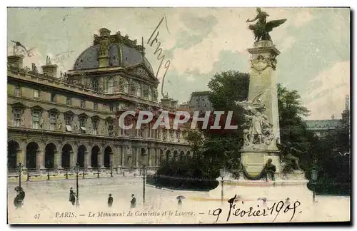 Paris Cartes postales Le monument Gambetta et le Louvre