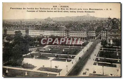 Paris Cartes postales Panorama du Jardin des Tuileries et de la rue de Rivoli pris vers Montmartre