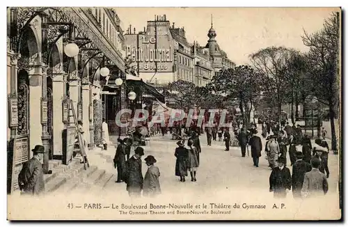 Paris Cartes postales le boulevard Bonne Nouvelle et le theatre du Gymnase