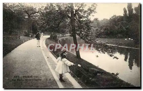 Paris - 14 - Un Coin de Montsouris - oie - enfant- darling little girl feeding the geese Cartes postales