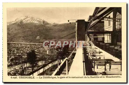 Grenoble - Le Teleferique la gare et le restaurant de la Bastilleet le Moucherotte Ansichtskarte AK