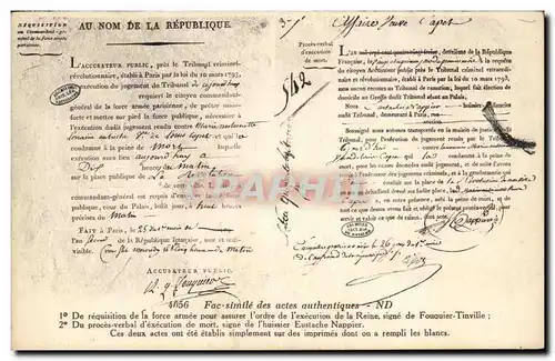 Ansichtskarte AK Paris Fac simile des actes authentiques Requisition de la force armee por assurer l&#39execution