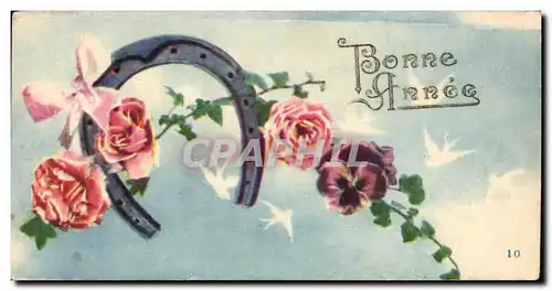 Cartes postales Fantaisie Bonne annee Fleurs Fer a cheval